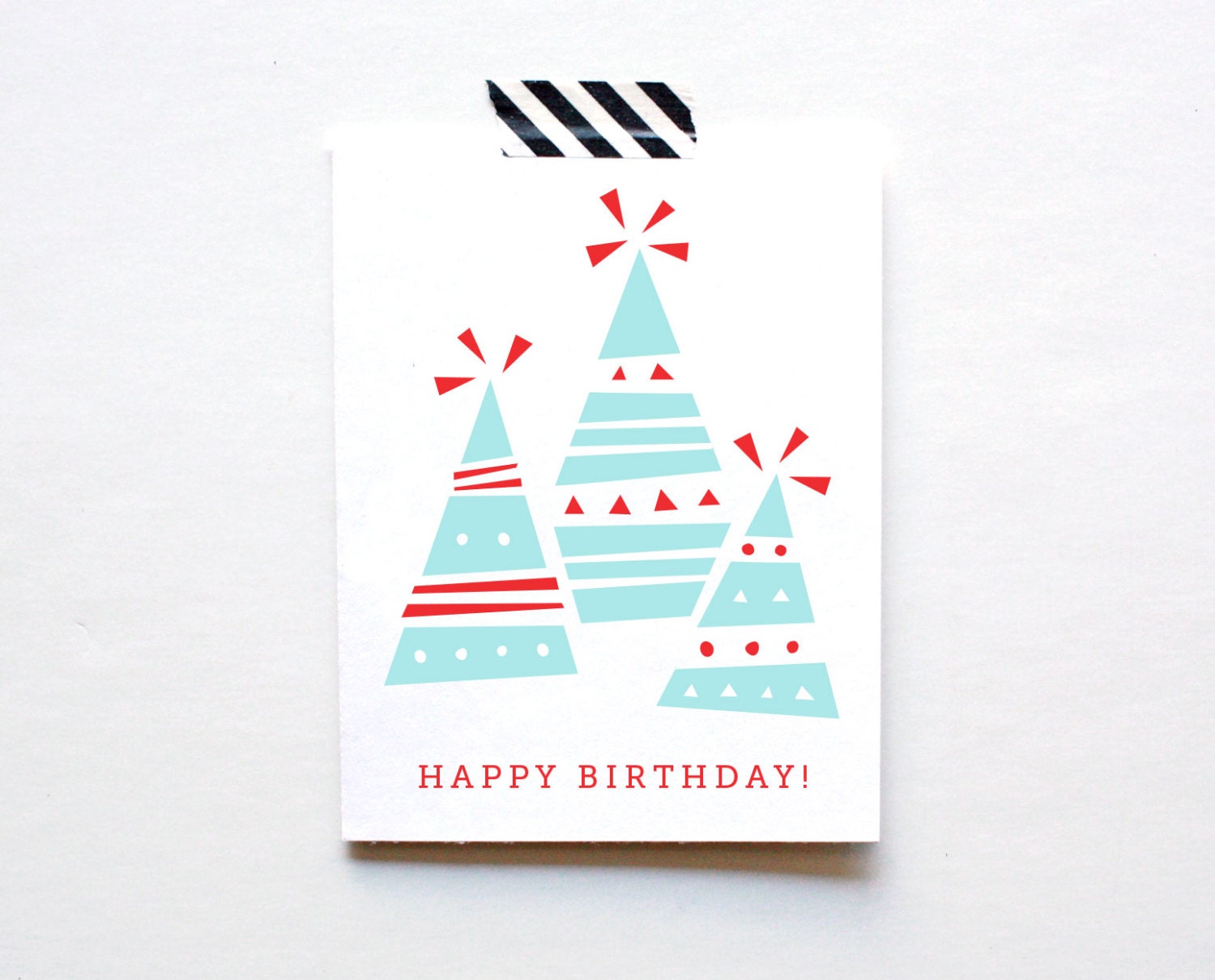 Party Hats, Birthday Card, Happy Birthday, Blue and Red