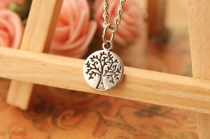 beads of life necklace,retro silver wishing tree necklace---N091