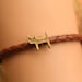 Mini kitty bracelet, cat bracelet,retro bronze SUPER cute kitty bead bracelet,brown braid leather bracelet---B250