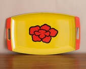 Vintage mod yellow and orange tray, 1960s, 1970s, retro serving tray, groovy bright flower tray