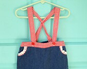 Vintage Denim and Gingham Overalls- Shorts 3-9 Months