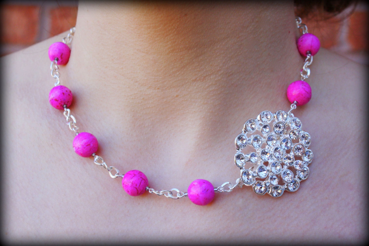 Bridesmaid Gift-Hot Pink Bridesmaid Jewelry-Pink Necklace-Bridesmaid Necklace-Pink Jewelry-Wedding Jewelry-Fuchsia