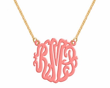 Monogram Necklace Hand Made Custom Pink Initials Personalized J Birthday Jewelry  Acrylic