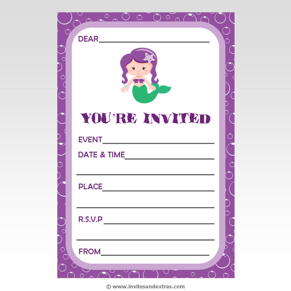 Printed Mermaid Fill In Invitations One Colour Choice Il_170x135