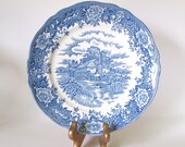 Vintage Salem Co. Olde Staffordshire English Village Ironstone Blue Transferware Dinner Plate - Salem England - Mid Century