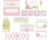 Deluxe Owl Birthday Party Favor tags and Printable Collection- pdf Files