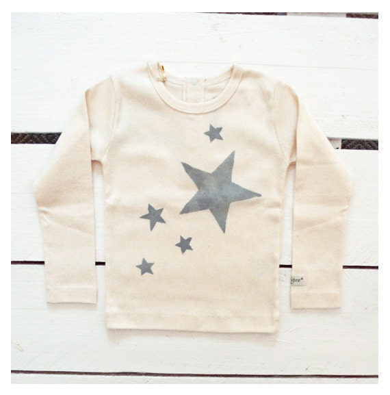 Stars - handprinted organic baby t-shirt with long sleeves