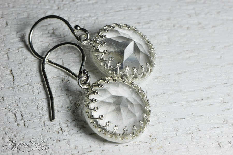 Sterling silver earrings with quartz, Dangle Quartz silver earrings, Bridal earrings, Vintage earrings, Bridesmaid gift