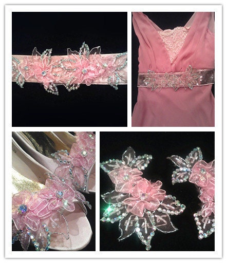 1 pair Handmade, pink and AB crystal shoe chips, or hair accessories, bridal shoe clips,bridesmaid shoe clips, set of 2
