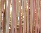 Blush pink and gold hand dyed Fabric "rag" ceremony backdrop 5ft x 8ft - Wedding & Party decor, photo backdrop