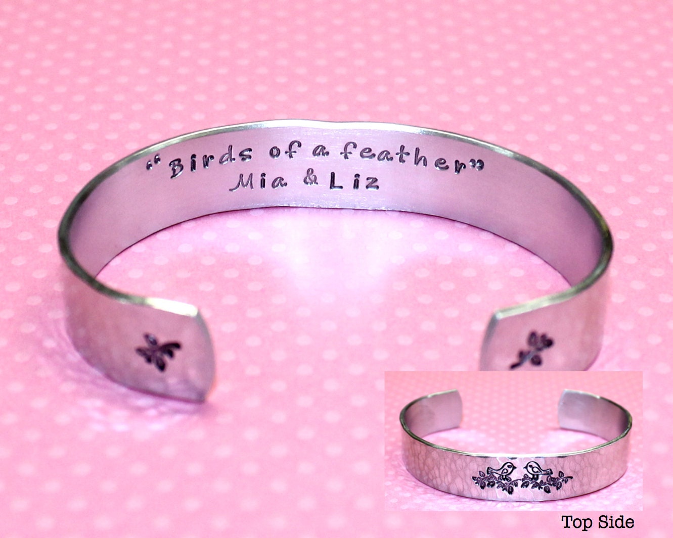 Friend / Sister Gift - Birds of a Feather... Secret Message Custom Personalized Hand Stamped Aluminum Cuff Bracelet by Korena Loves