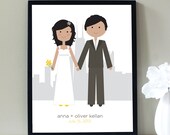 Custom Portrait City Wedding Illustration - Personalized, Skyline