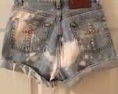 Custom High Waisted Waist Shorts Vintage Denim Ombre Tye Dye Stud Studded Ripped Bleached American Flag Floral Fringe Cross Ripped
