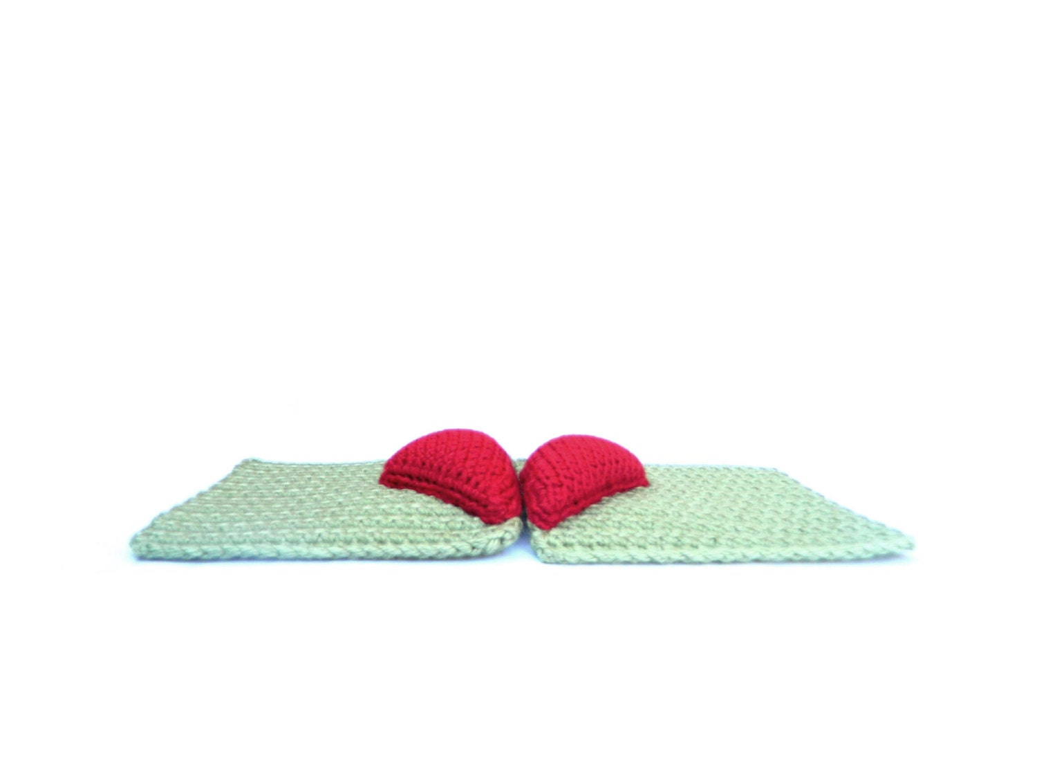 Pippi's Grey-Green BFF Coasters, Set of Two, with Stuffed Heart Halves, for Her, for Him, Valentines, for Mom, Dad, Son, Daughter, for Home