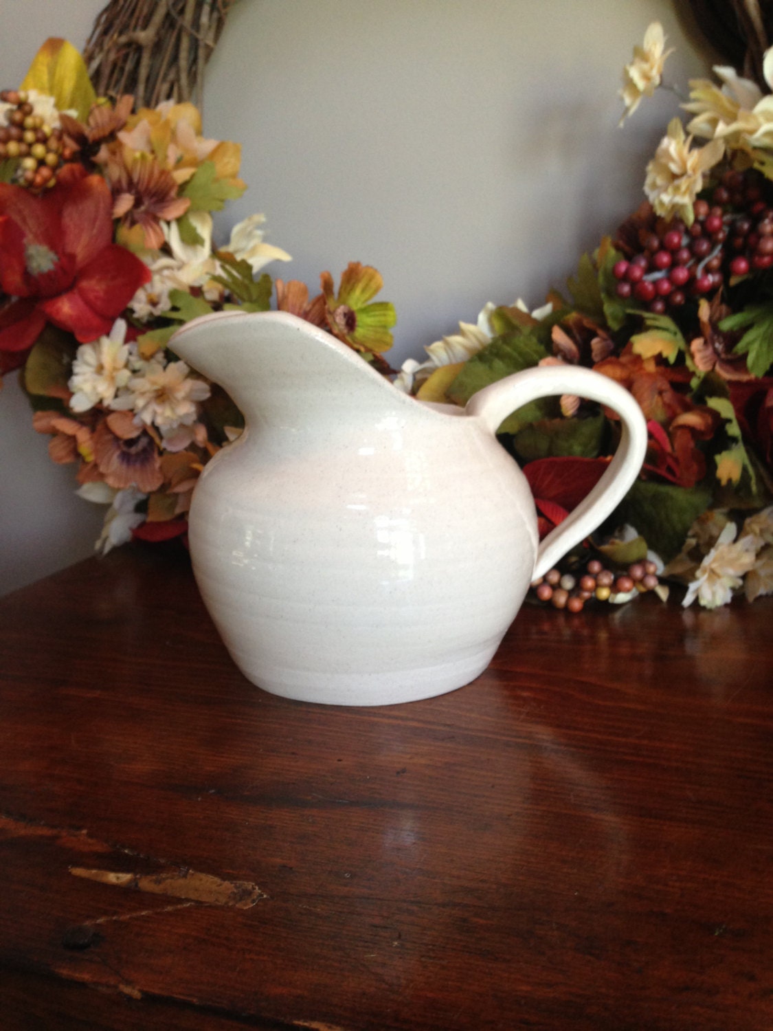 Handmade Stoneware Pitcher with Carved Spout
