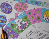 DIY color-in pdf printable Easter Basket craft activity template for Easter egg hunt with Easter bunny and Easter eggs INSTANT DOWNLOAD Il_170x135