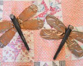 Set of  Copper Patina Painted Vintage Tile Dragonflies