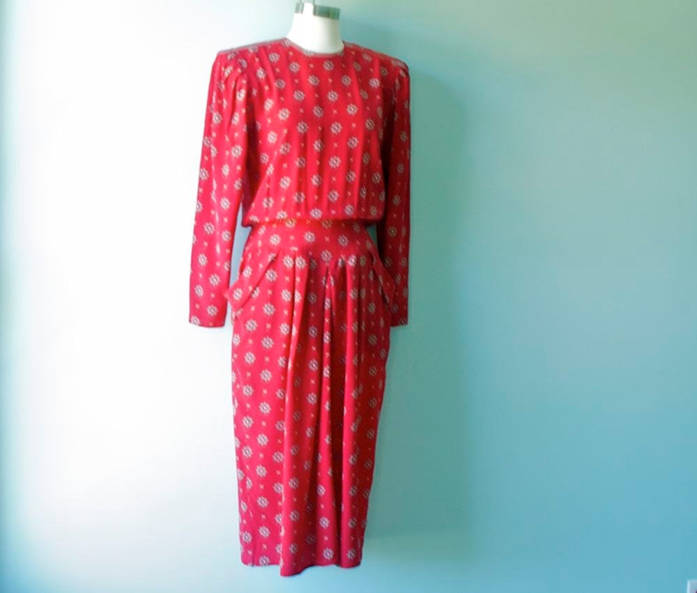 Vintage Maggy London wine-colored silk drop waist dress
