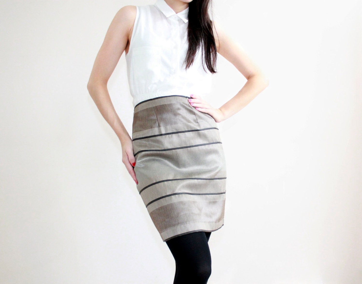 PETITES - MEDIUM Stripe Metallic Jacquard Pencil Skirt