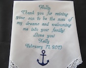 Personalized Custom Embroidered Wedding Handkerchief Bride to her future Mother-in-law mother of groom