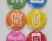 Set of 6 Office Themed Flair Craft Badges Pins
