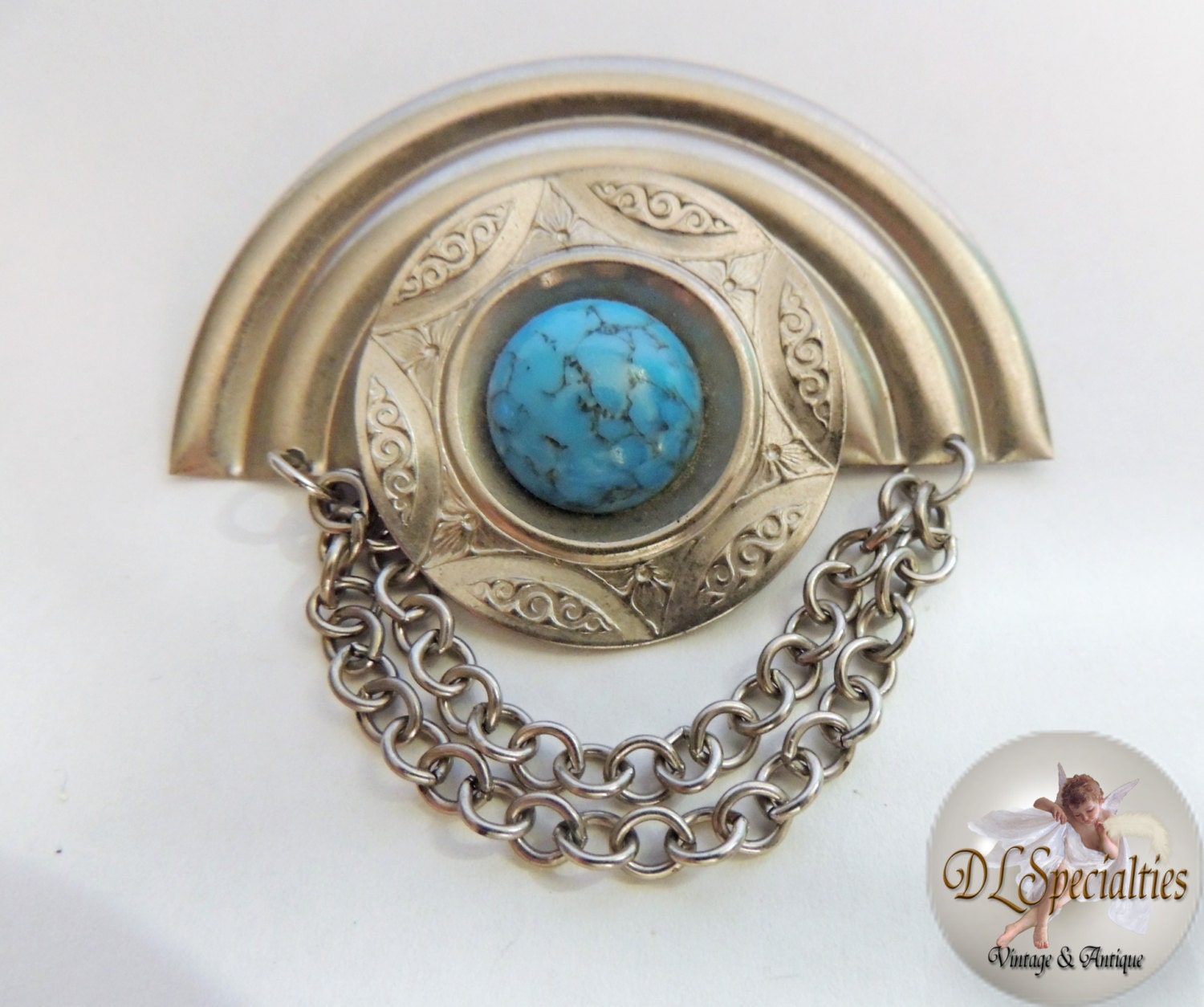 Turquoise Vintage Jewelry Chatelaine Brooch
