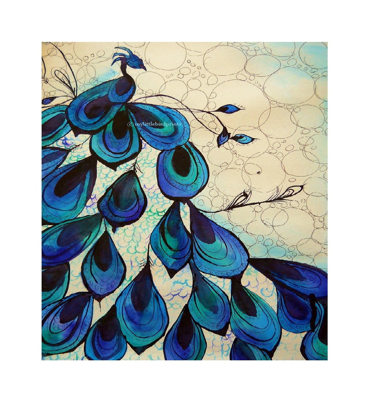 Peacock Watercolor Painting, Peacock Art, Bird painting, Feathers, Abstract Animal, 4" x 6" inch print