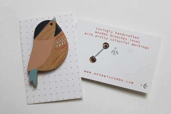 Coaltit Wooden Bird Brooch