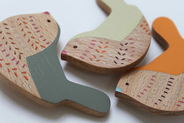 Wooden Bird Brooch - Wagtail