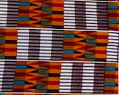 African fabric, Kente Print, Kente Cloth, Red Brown Orange, Supplies,  Accessories. No.KF010, Per Fat Quarente ter.