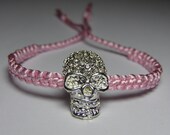 Silver skull bracelet with rhinestones
