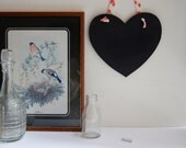 Heart shaped chalkboard with shabby chic rose ribbon