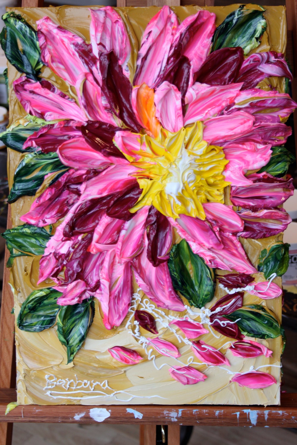 Delilah's Dahlia - Floral Impasto Painting of Colorful Dahlia