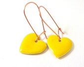 Heart Dangle Earrings, Enamel Heart Earrings, Heart Dangle Earrings, Yellow, Cherry Red and Black, Pick One