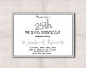 25th Wedding Anniversary Custom Printable Invitation 5x7