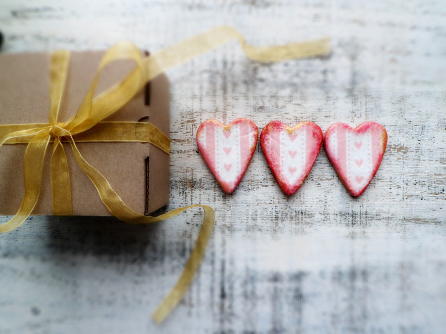 Set of 3 heart magnets cottage chic kitchen decor shabby chic home decor pastel pink white
