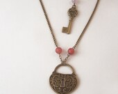 Chakra Necklace Key and lock necklace Victorian necklace Pink tourmalines Cape Amethyst