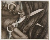 Severance - tiny unframed etching/mezzotint original intaglio print by Carrie Lingscheit