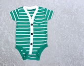Baby Cardigan Onesie - Green with White Preppy Baby Boy Cardi - Perfect for a Spring Baby Shower Gift