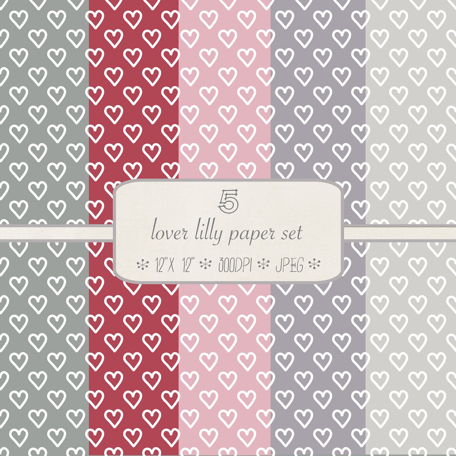 Patterned Digital Paper Pack // Loverlilly // 5 pieces // jpeg files // 300 DPI // Instant Download Il_570xn