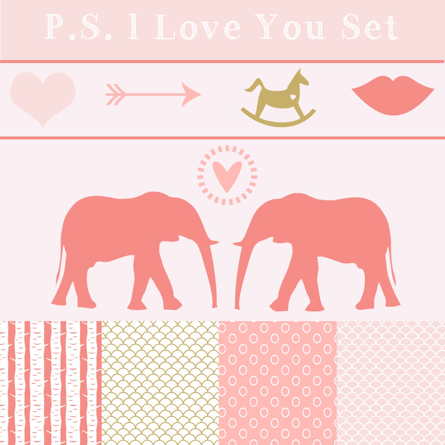 INSTANT DOWNLOAD // P.S. I Love You Valentine's Day Scrapbooking Set // Digital Clip Art // Digital Papers // Commercial and Personal Use Il_570xn