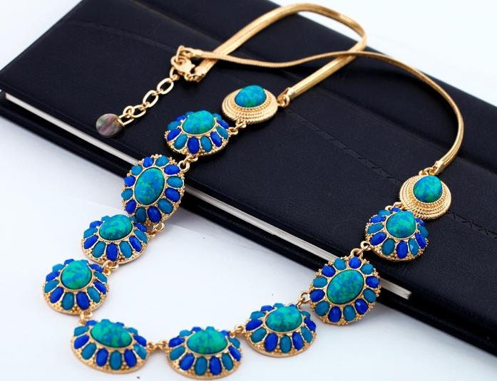 Luxury sapphire necklace, Wedding Party statement necklace ,bubble statement necklace, pretty,bib necklace