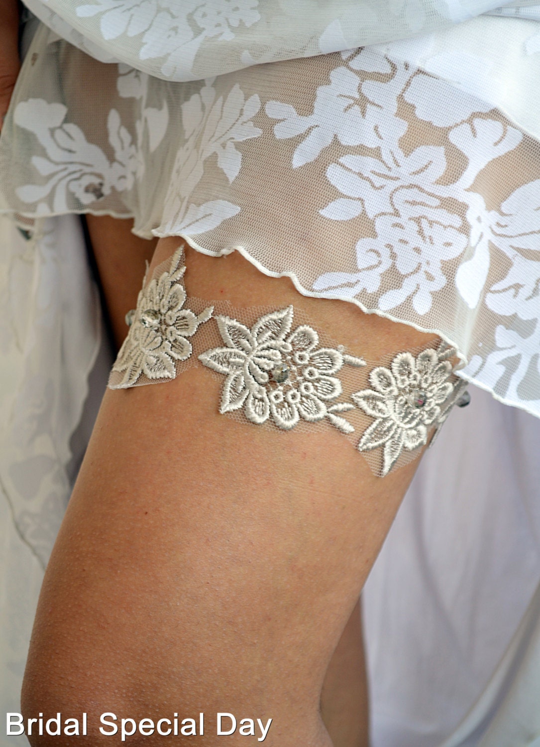 Lace Wedding Garter Champagne Bridal Garter Pearl Garter - Handmade Accessories Garters