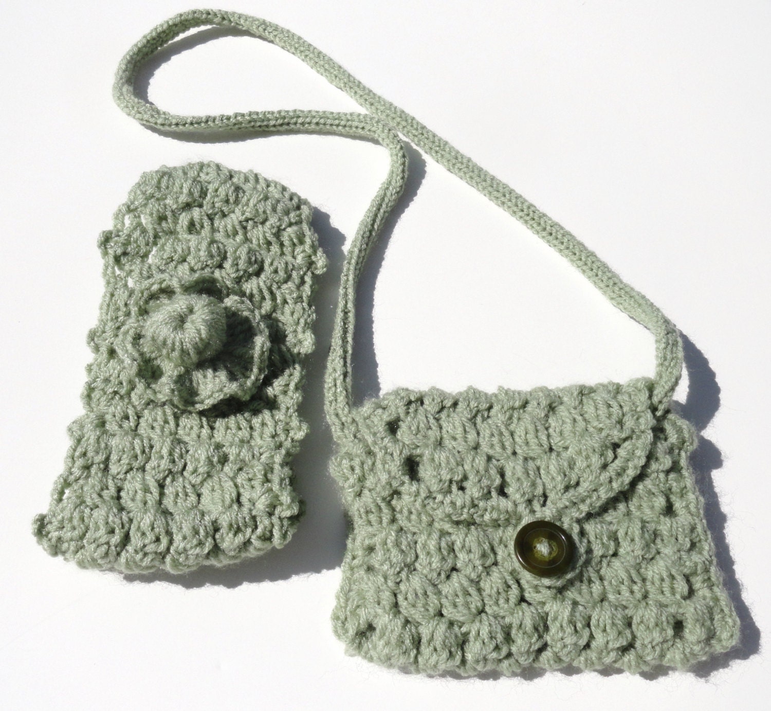 Crochet Hip Purse, Moss Green, with Matching Headband, Crochet Purse, Gift for Her