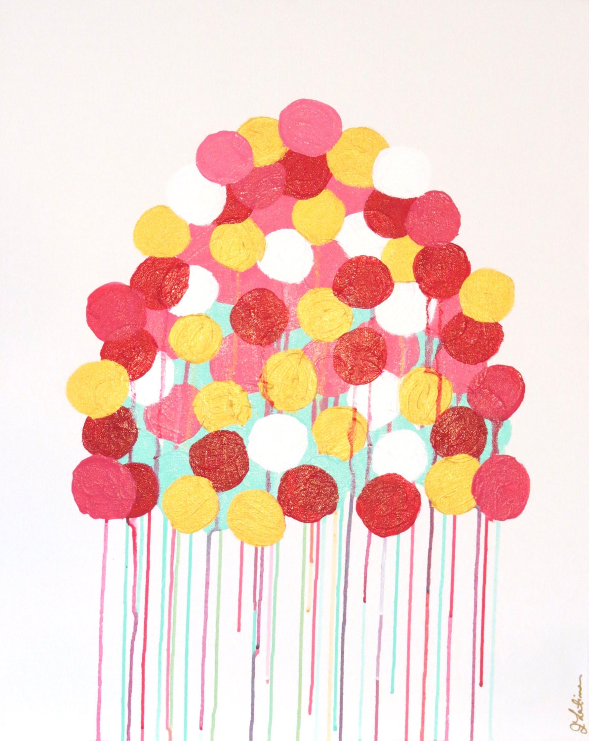 Original Abstract Painting "A Mod Floral" Pink, Mint, White and Gold Art Painting on Canvas by Jennifer Latimer.