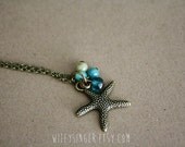 starfish with pretty ocean colors czech glass beads 20" necklace