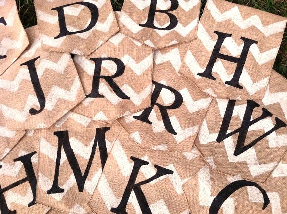 Chevron Burlap Garden Flag with Monogram and Chevron Pattern
