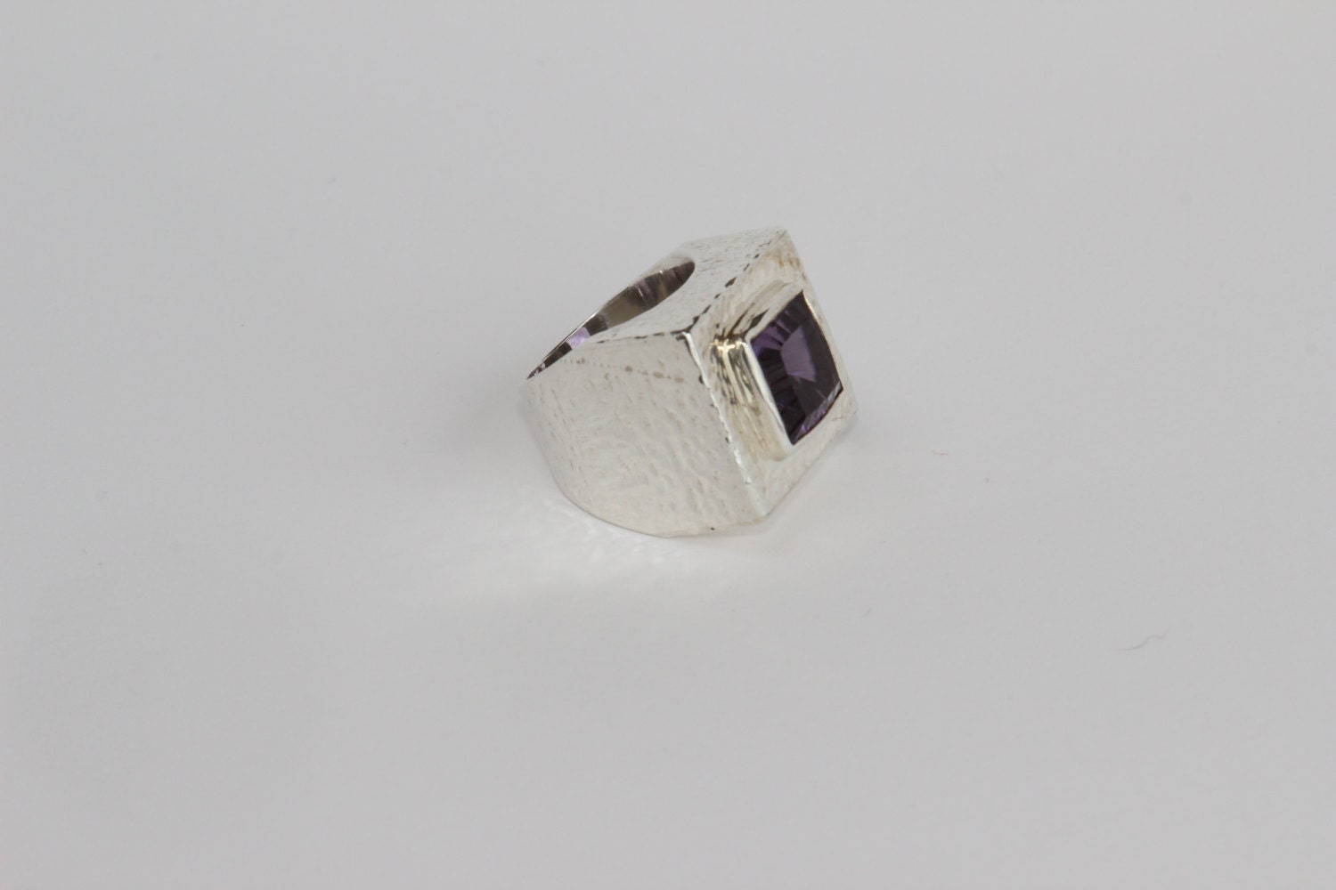 Amethyst Silver Ring set natural Square - shaped stone