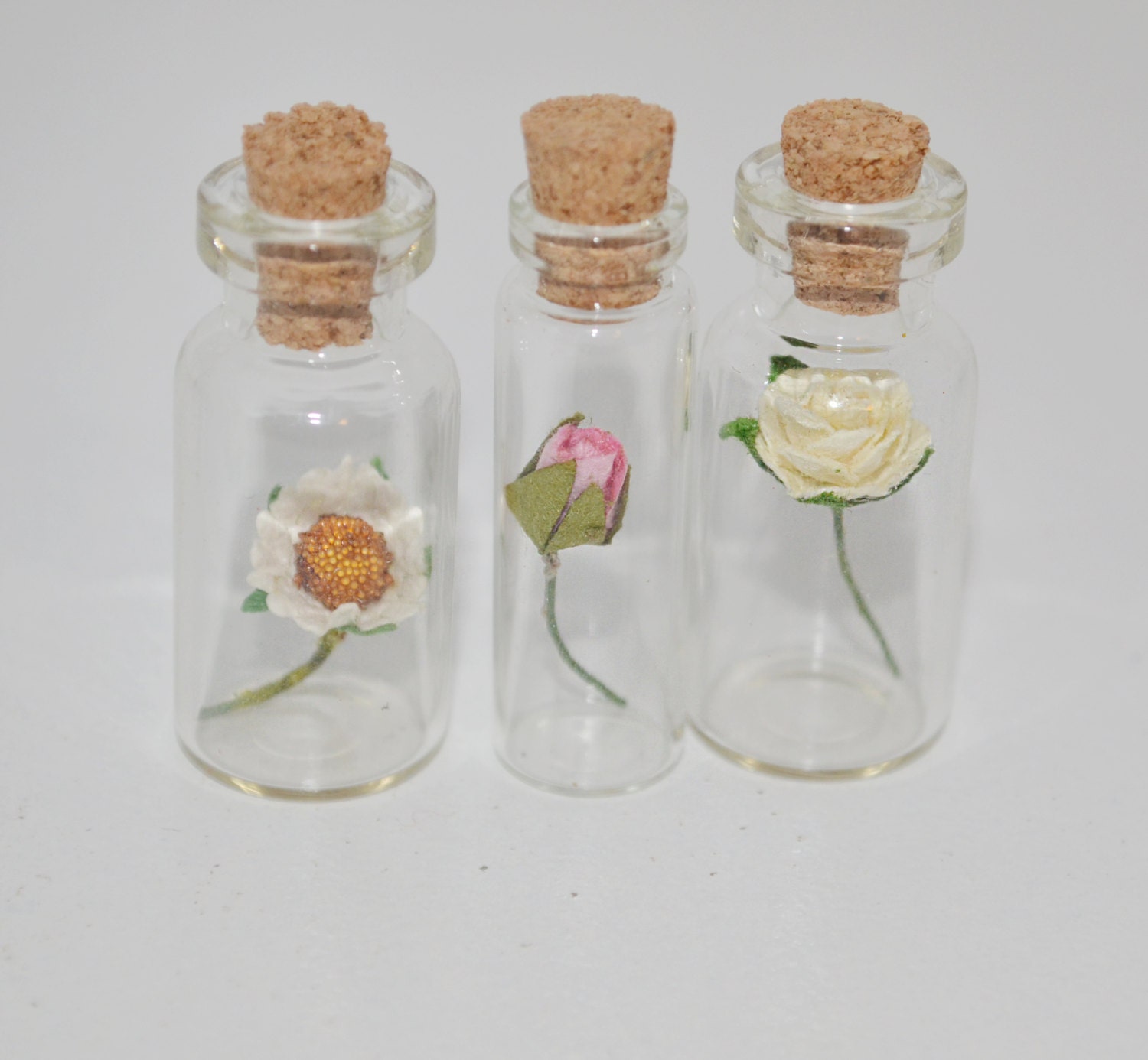 Tiny Handmade Paper Flower in a Corked Jar/Bottle
