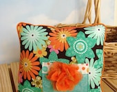 Turquoise and Orange Tooth Fairy Pillow, iPod holder, Accent pillow